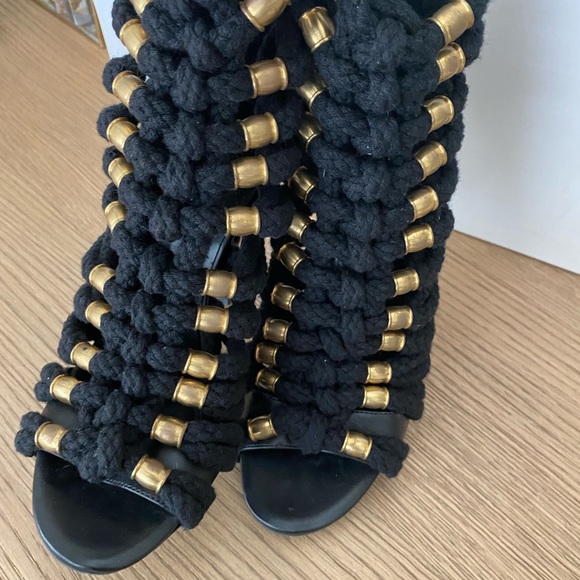 SOLD Balmain ikki leather and cotton sandals - Picture 4 of 14